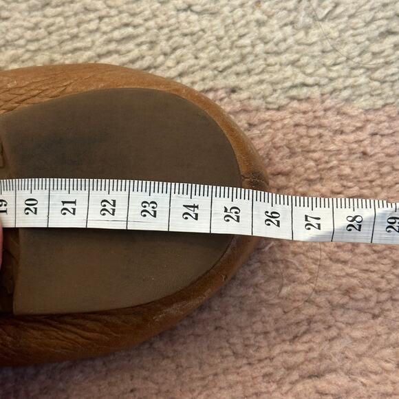 Tory Burch Reva Royal Tan Tumbled Leather Logo Ballet Flats Balletcore Preppy - Picture 9 of 9